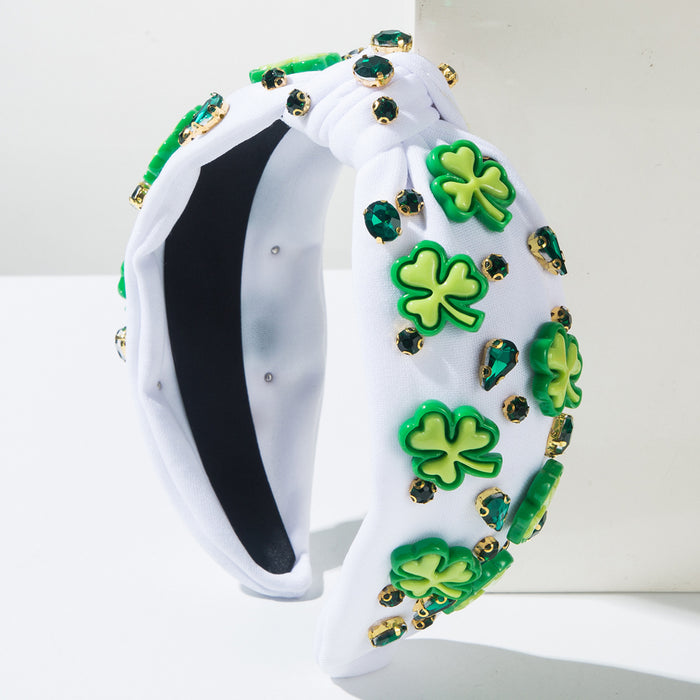 Wholesale St.  Patrick' s Day rhinestone-embellished clover accessory green headband
