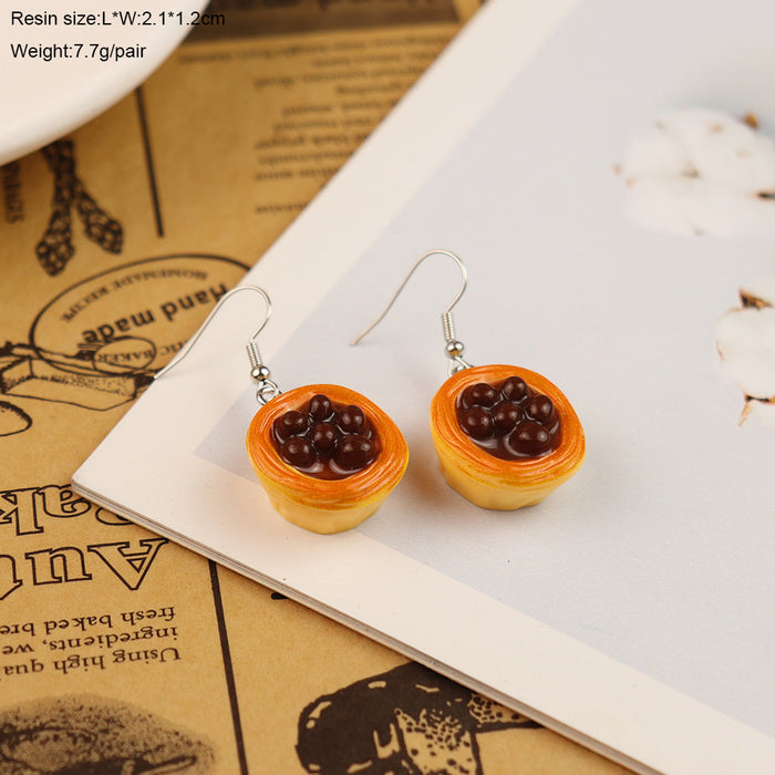 Wholesale Plastic Resin Cute Bear Egg Tart Earrings Trendy Food Simulation Jewelry