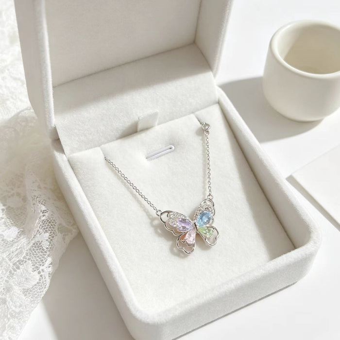 Wholesale Colorful Butterfly Gold-Plated Copper Clavicle Necklace Trendy Fashion Accessory