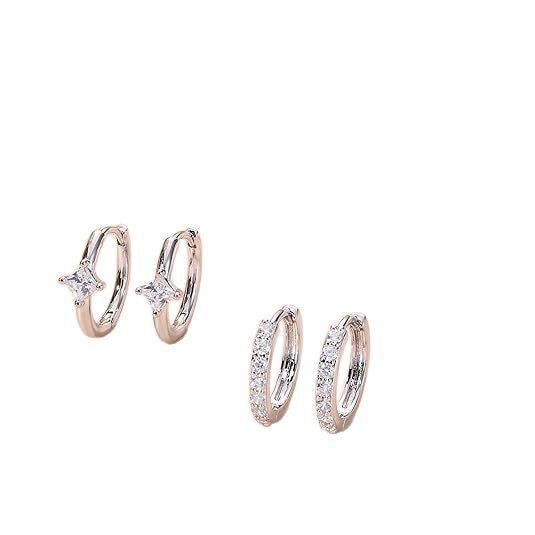 Wholesale Diamond inlaid square zircon ear buckle, light luxury, high-end, fashionable earrings, ear rings, accessories