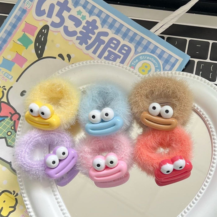 Wholesale Colorful Big-Eyed Monster Plush Hair Band Thickeneded and Widened Towel Ring Furry Hair Rope Sweet Girly Heart Hair Accessories F