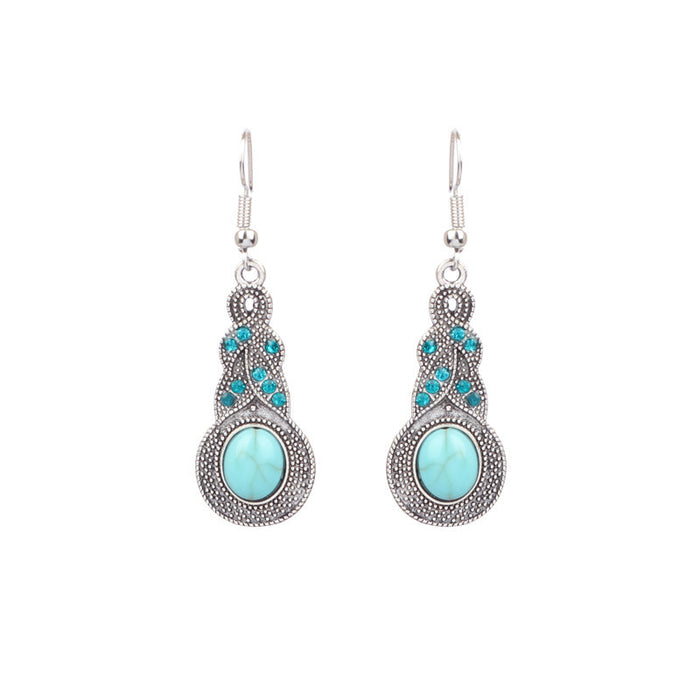 Wholesale Bohemian Turquoise Drop Earrings Alloy Electroplated Geometric Design MOQ≥2