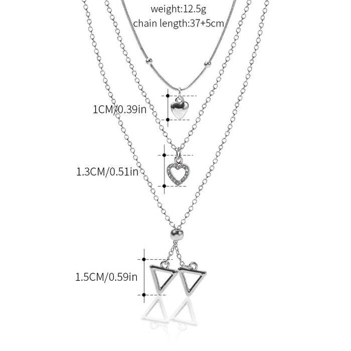 Wholesale Jewelry niche geometric diamond inlaid love pendant design sense tassel multi-layer necklace silver