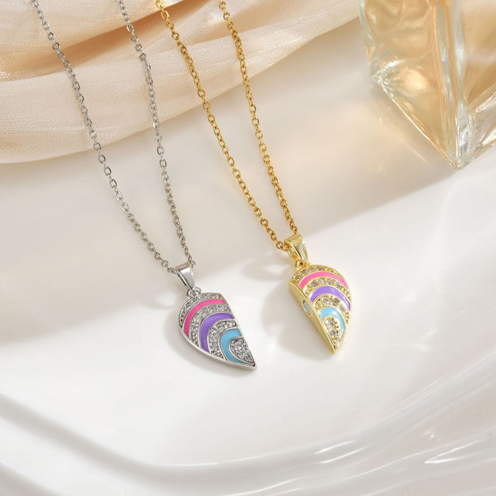 Wholesale Cartoon rainbow heart magnetic interlocking choker necklace