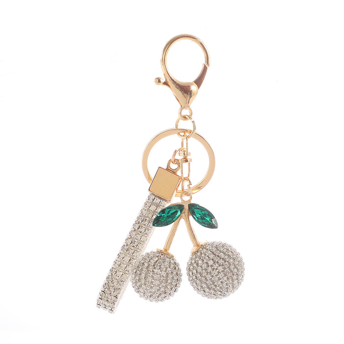 Wholesale alloy cherry key chainal rhinestone fruit key chain