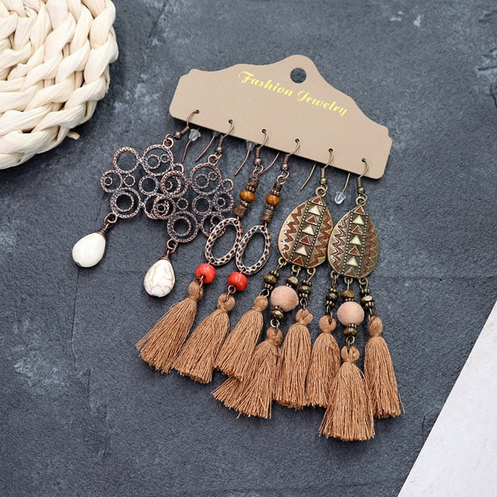 Wholesale Bohemian Ethnic Style Long Alloy Earrings JDC-ES-Luox011