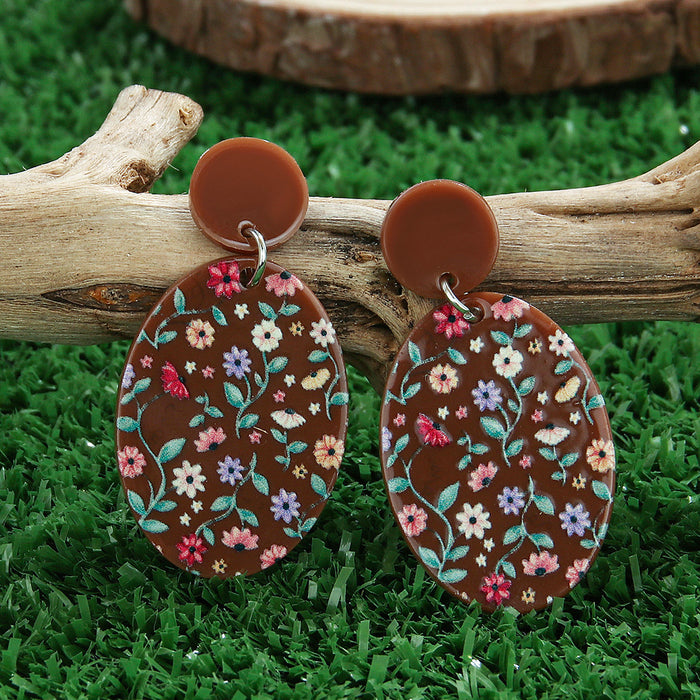 Wholesale Spring Retro Exaggerated Flower Earrings Brown Oval Flower Acrylic Earrings