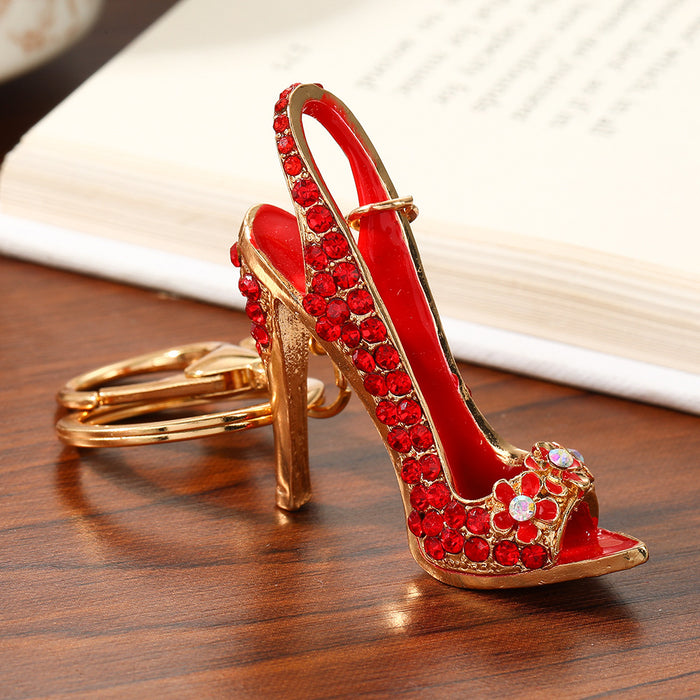 Wholesale Zinc Alloy High Heel Shoe Rhinestone Keychain Fashion Bag Charm Car Key Accessory MOQ≥2