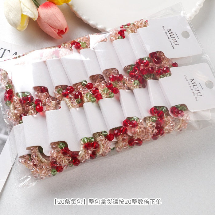 Wholesale Cherry Hair Band Beaded Crystal Hair Rope Headband Ponytail Rubber Band