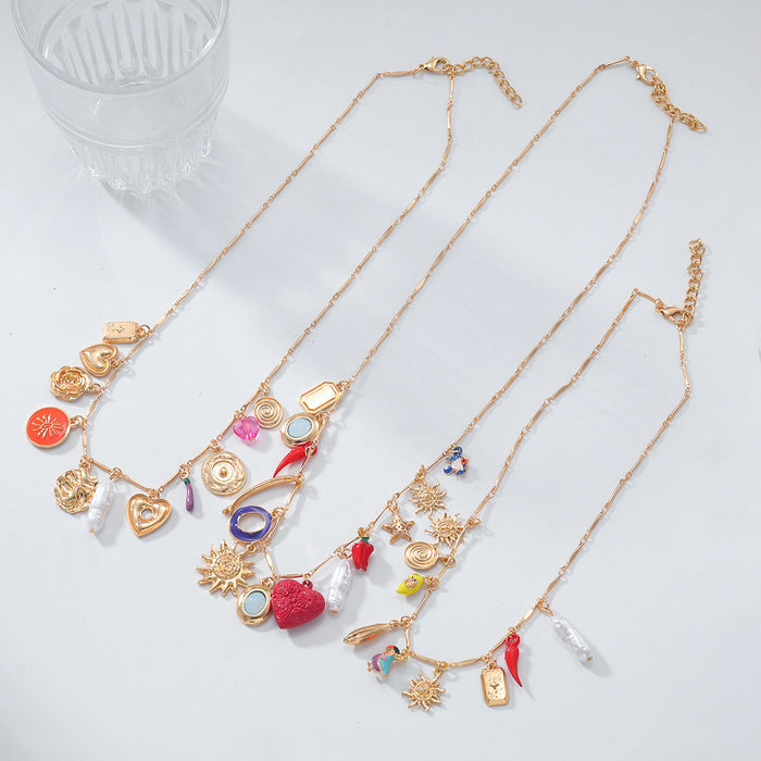 Wholesale Bohemian Heart Bird Pearl Multi-Layer Necklace