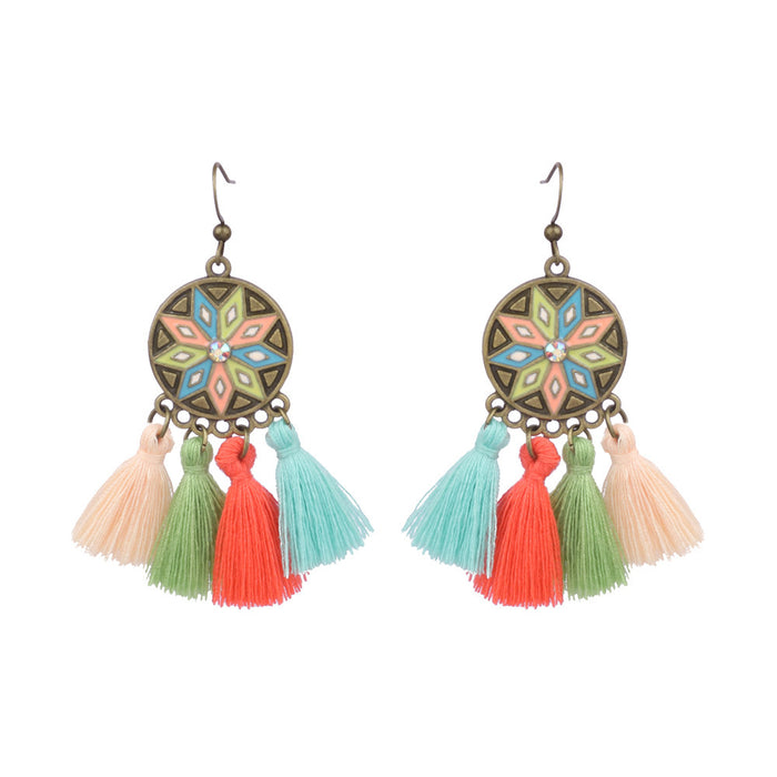 Wholesale Bohemian Hollow Tassel Earrings Geometric Design Fashion Accessory MOQ≥2