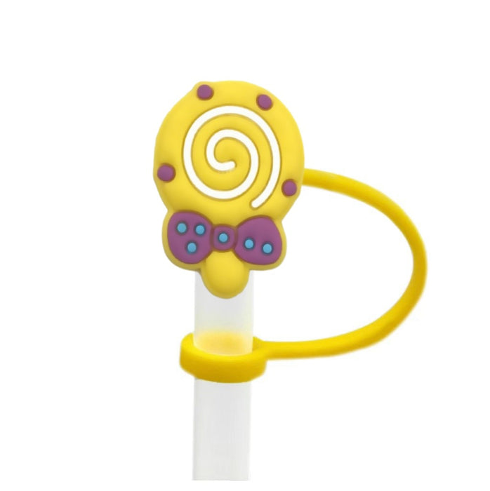 Wholesale Cartoon lollipop shaped dustproof straw cap DIY creative straw decoration cover 8/10mm silicone straw stopper