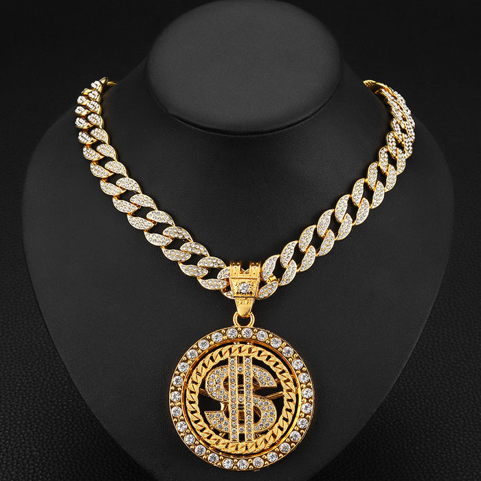 Wholesale Brand Rotatable Dollar Coin Pattern Zinc Alloy Necklace Personalized Pendant