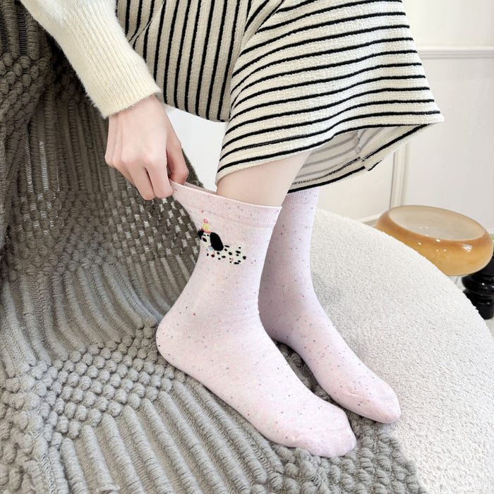 Wholesale Sock Children's Dotted Yarn Cute Cartoon Embroidery Middle Tube Pile Sock Cotton