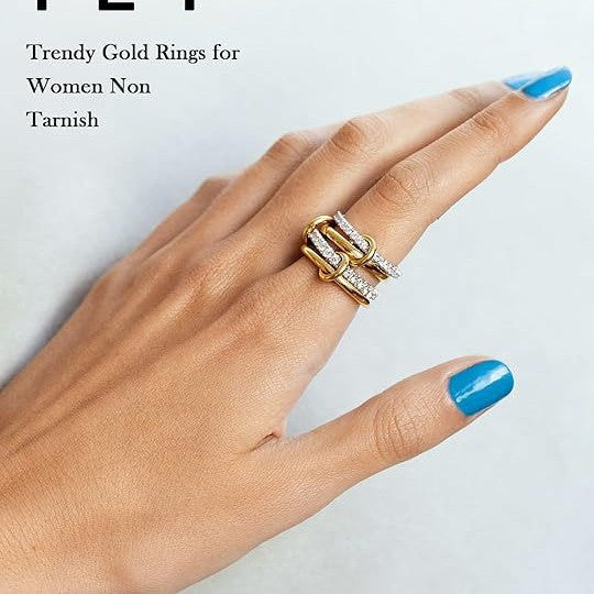 Wholesale Stacked zircon ring, copper plated with real gold, non changing color, gold and silver double splicing four ring ring wholesale