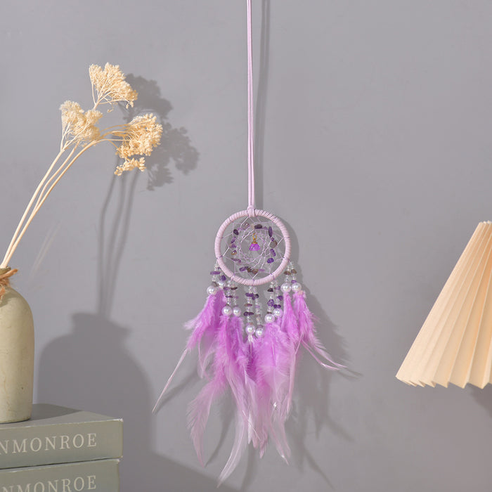 Wholesale Crystal car pendant exquisite interior decoration feather dream catcher net wind chime rearview mirror interior decoration