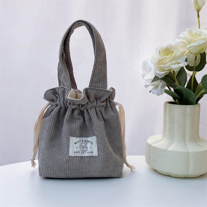 Wholesale Corduroy drawstring bag, large capacity handbag storage bag, canvas bag with hand tie pocket
