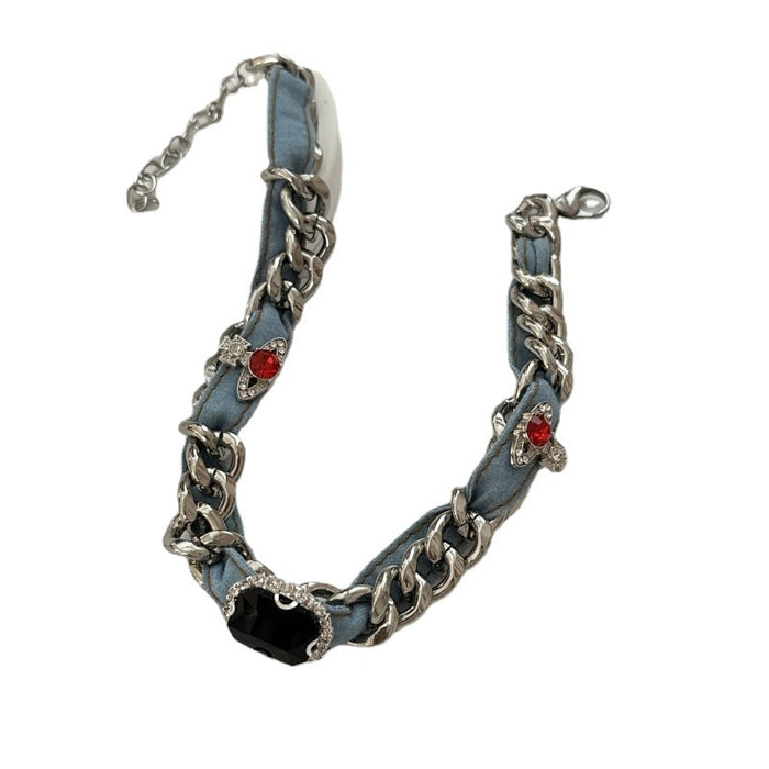 Wholesale Ruby and Sapphire Thick Chain Titanium Steel Necklace JDC-NE-HanD002