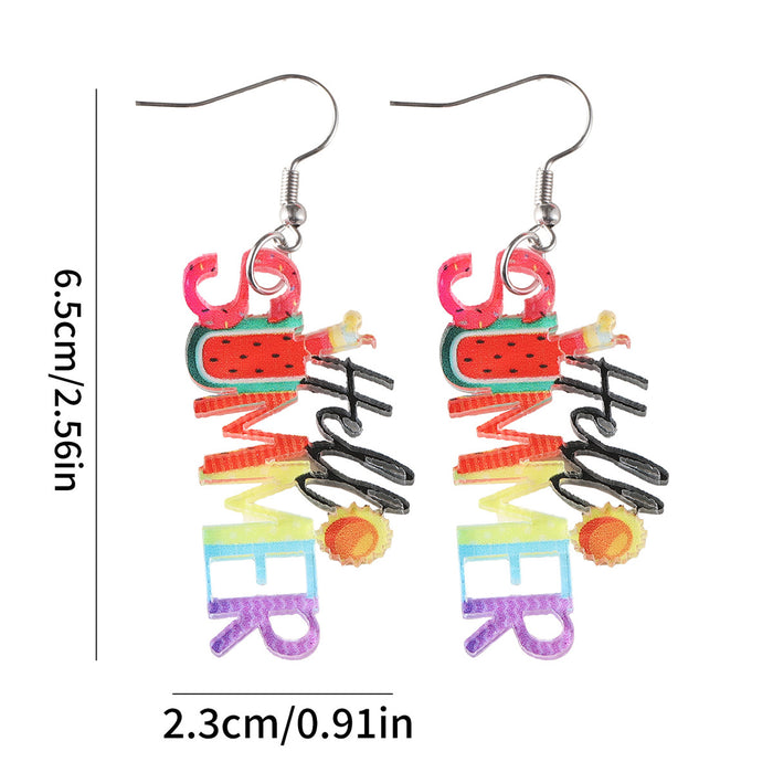 Wholesale Holiday Style Color Sun Watermelon Juice Acrylic Letter Pendant Earrings Beach Holiday Earrings
