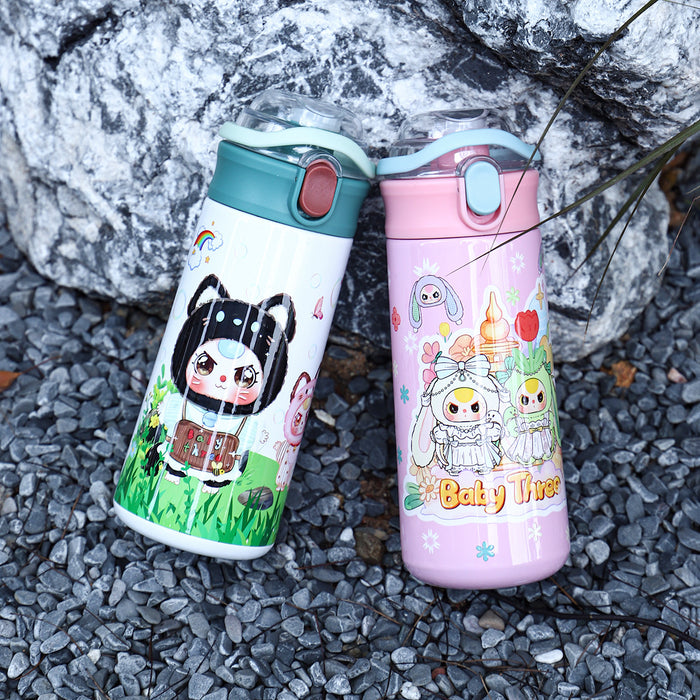 Wholesale Stainless Steel Cartoon Outdoor Portable Handle Thermos Cup Double-Layer Vacuum Gift Water Cup