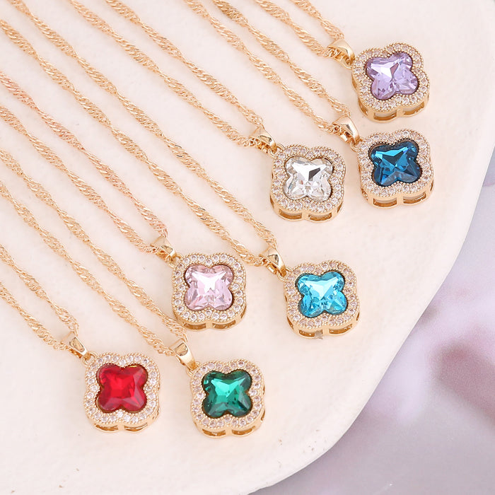 Wholesale Jewelry multi-color zircon flower necklace fashionable stainless steel niche collarbone chain