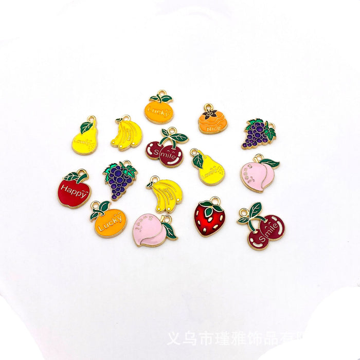 Wholesale 10pcs Cute Cartoon Fruit Letter DIY Alloy Oil Dropping Earrings Pendant Keychain Pendant Hand Rope Jewelry Accessories