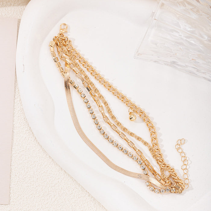 Wholesale Jewelry alloy multi-layer stacked bracelet, personalized and niche diamond inlaid bracelet