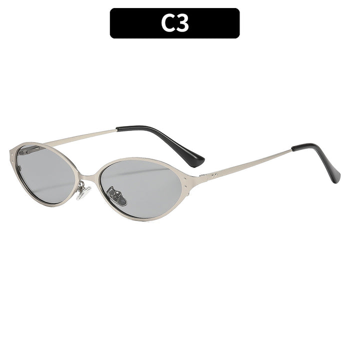 Wholesale Retro Oval Metal Sunglasses UV400 Fashion Accessory Trendy Full Rim Black Frame Gray Lenses