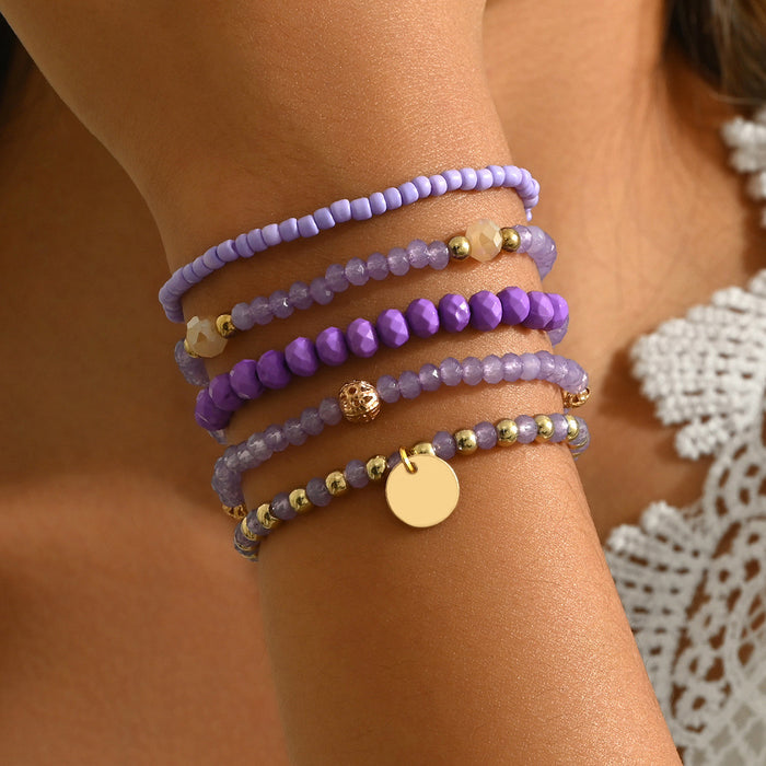 Wholesale Geometric Woven Glass Bead 5-Piece Bracelet Set Black White Jewelry Accessory MOQ≥2