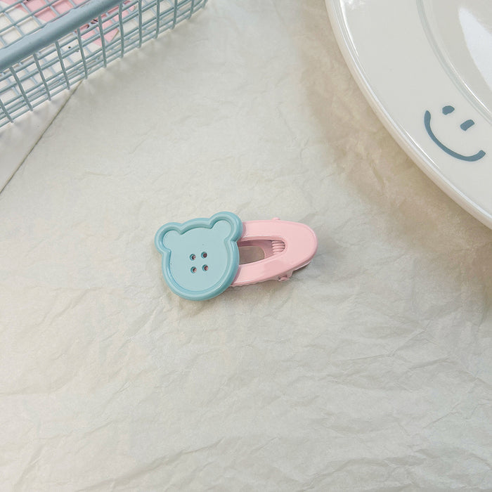 Wholesale Cute teddy bear button hollow oval duckbill clip bangs side hair clip headband