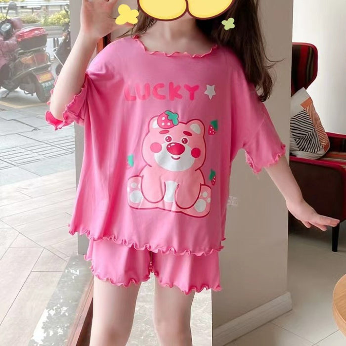 Wholesale Summer Short Sleeve Cute Cartoon Children Pajama Set JDC-PJ-XiaoHZ004