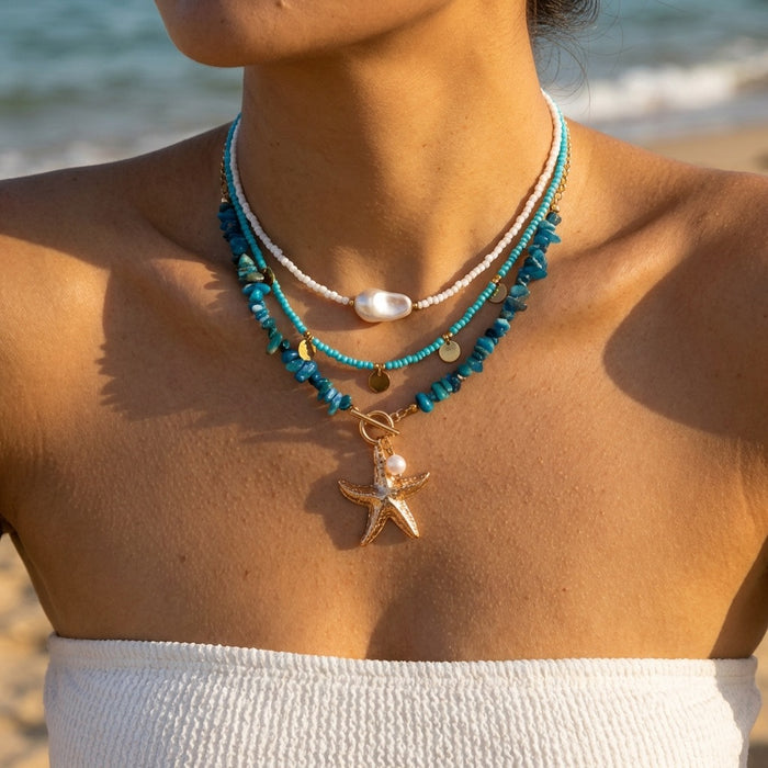 Wholesale Zinc Alloy Beaded Shell Pearl Necklace Ocean Style Layering Jewelry