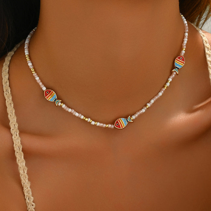 Wholesale Jewelry colorful rice bead necklace