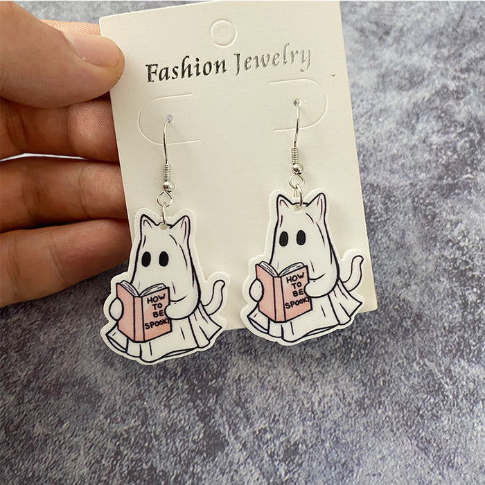 Wholesale  Book Ghost Acrylic Earrings Ghost Cat Books Cute Cartoon Earrings