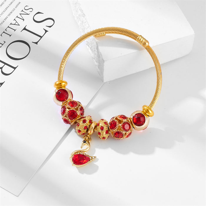 Wholesale Fashion Rhinestone Lucky Cat Butterfly Pendant Bracelet  Stainless Steel Women's Jewelry,  Boutique Resale