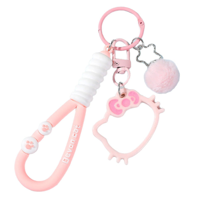 Wholesale PVC Cartoon Flower Wrist Strap Keychain With Cat Pendant And Pom Pom Cute DIY Bag Charm