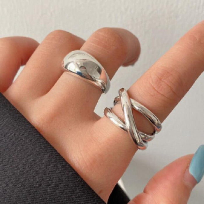 Wholesale Exaggerated lines gold irregular teardrop ring set