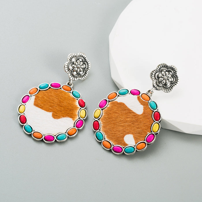 Wholesale vintage earrings alloy inlaid turquoise exaggerated earrings