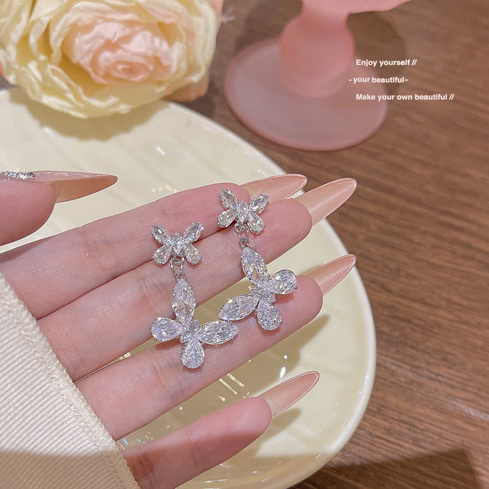 Wholesale Butterfly zircon earrings with elegant design and versatile temperament, exquisite and high-end earrings