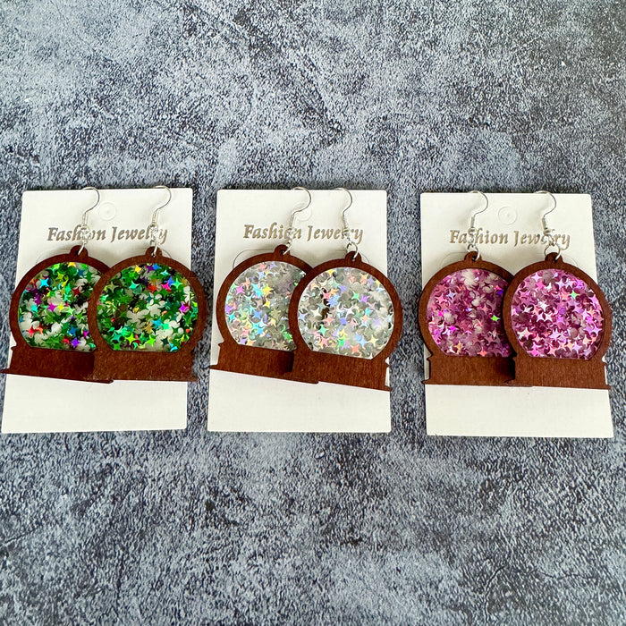 Wholesale Christmas earrings acrylic inlaid wood imitation glass ball