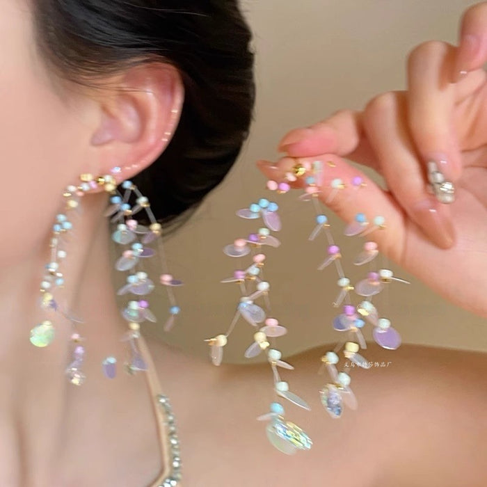 Wholesale Beaded flower tassel earrings with temperament earrings