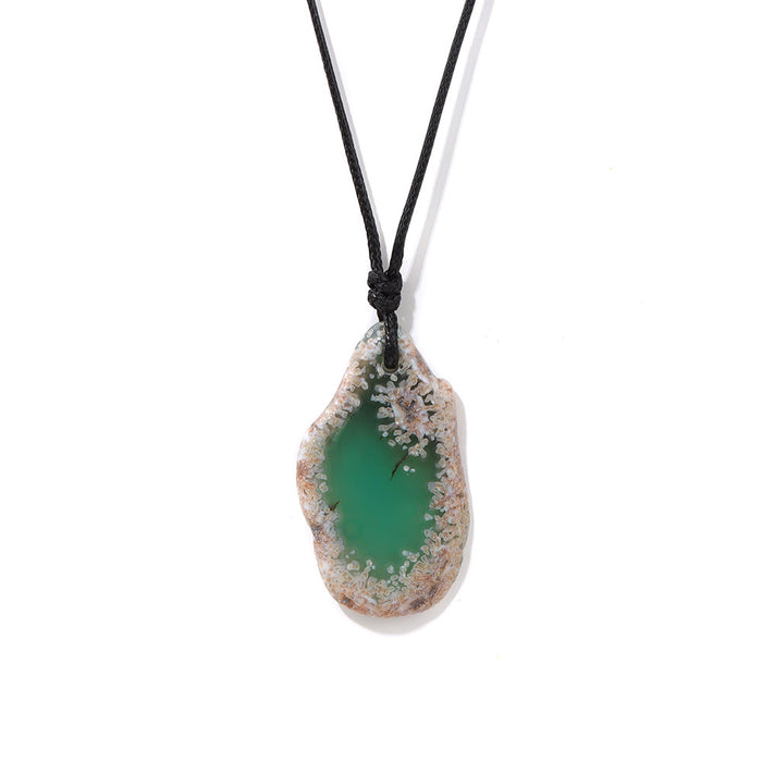 Wholesale Stone and agate slice necklace energy stone irregular pendant birthstone necklace