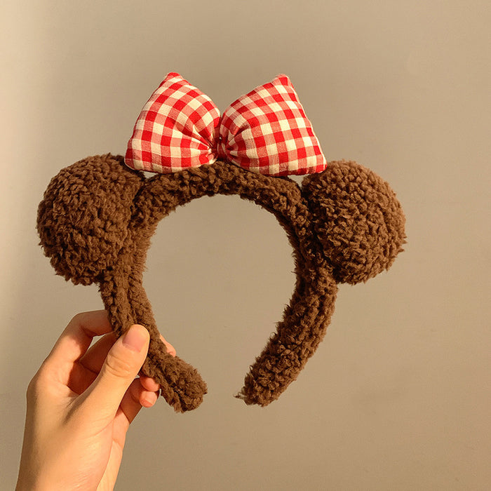 Wholesale Cute bear ear bow plush headband