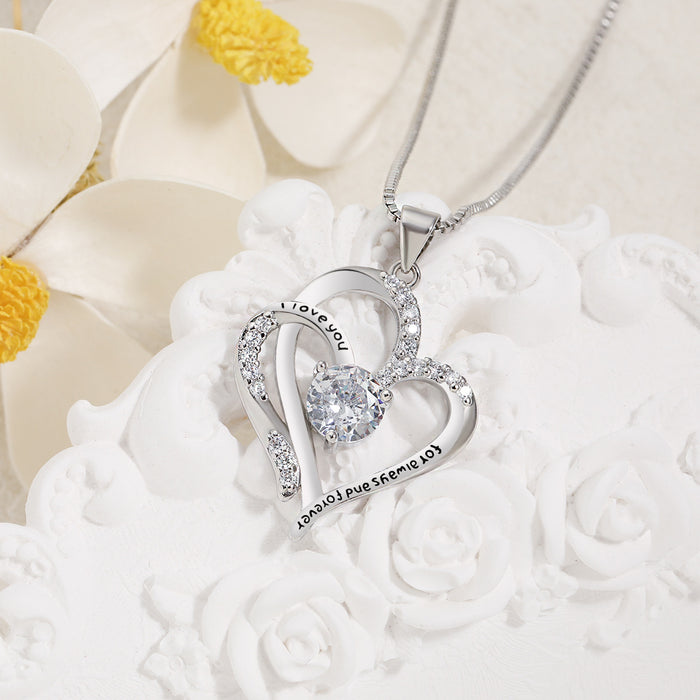 Wholesale Women's Heart-to-Heart Pendant  Diamond-encrusted Romantic Love Necklace
