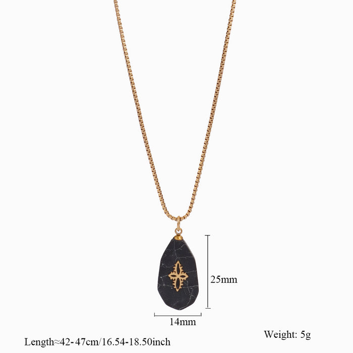 Wholesale Fashionable retro stainless steel necklace with natural stone pendant, light luxury temperament necklace earring set