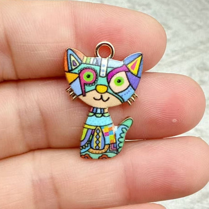 Wholesale 10pcs 21-color KC Gold Drop Oil DIY Creative Realistic Standing Cat Pendant Ornament