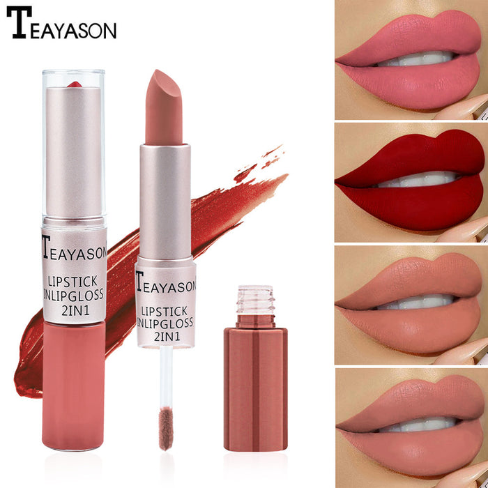 Wholesale Lipstick dual head non stick cup matte matte matte lip gloss 2-in-1 matte lipstick