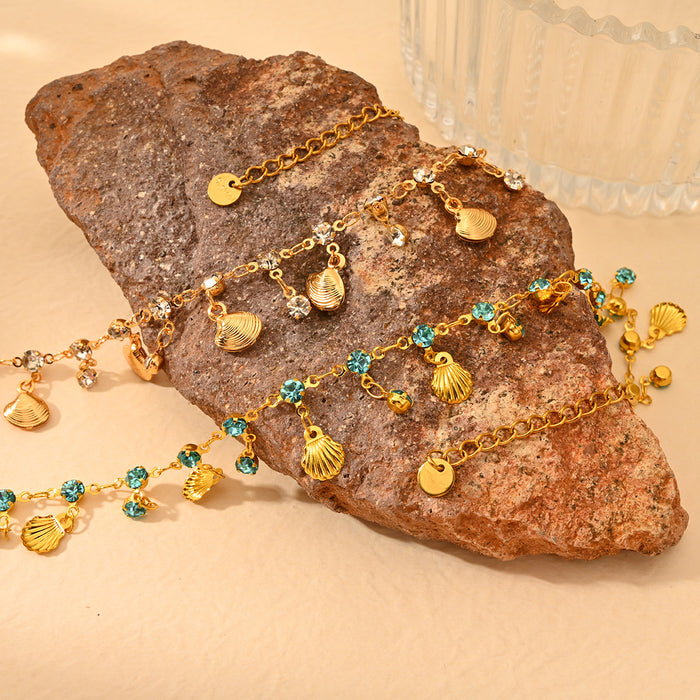 Wholesale Fashion tassel ankle chain with zircon color preservation electroplating sea shell foot accessories wholesale