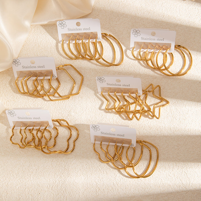 Wholesale Love pentagram earrings, exaggerated large earrings, high-end stainless steel earrings, gold-plated round earrings