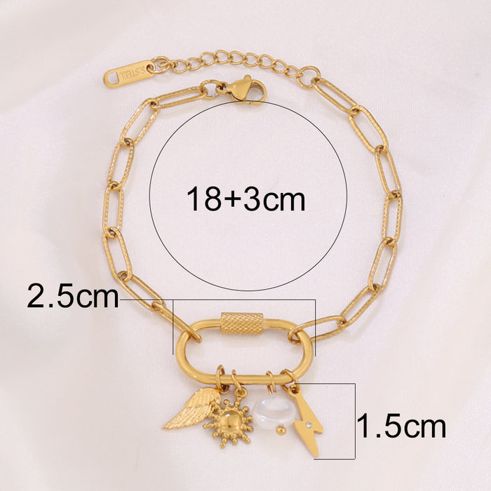 Wholesale Gold-Plated Stainless Steel Multi-Element Heart-Shaped Cross Screw Clasp Bracelet